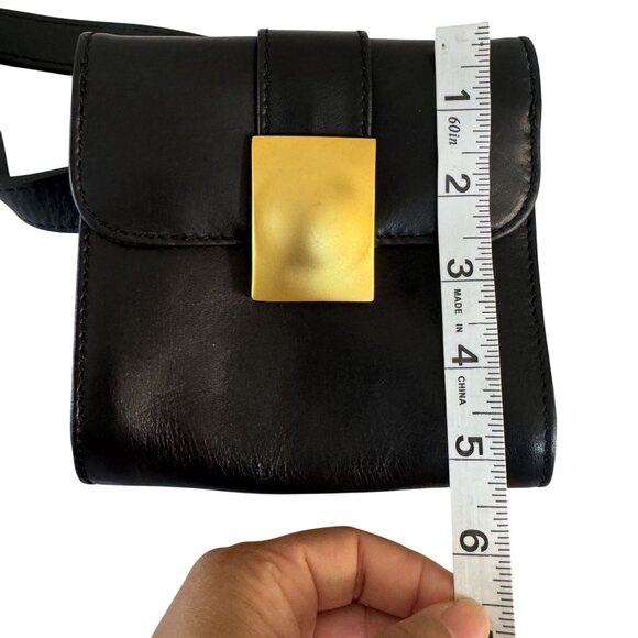 Vintage Americana by Sharif Womens 90s Black Leather Gold Hardware Mini Belt Bag - Picture 8 of 11